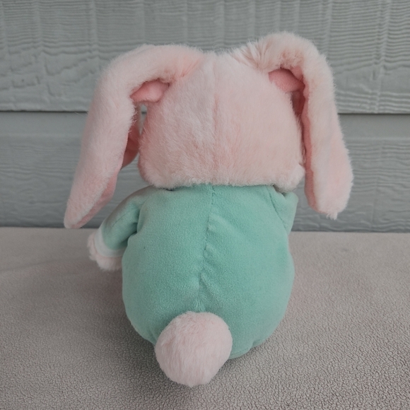 Vintage Pink Bunny with Pacifier Plush 12" Green Pink Heart Stuffed Rabbit Baby - Picture 3 of 9